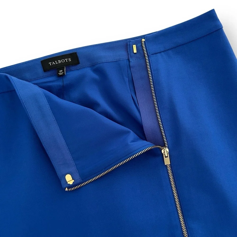 Talbots Women Size 20 Blue Gold Zipper Closure Straight Pencil Cotton Skirt NWT